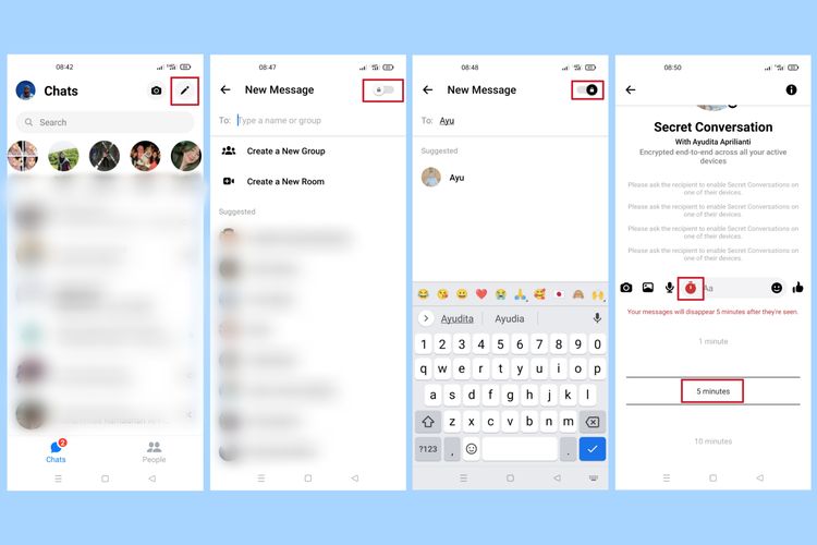 Cara kirim pesan hilang otomatis melalui fitur Secret Chat di Facebook Messenger.