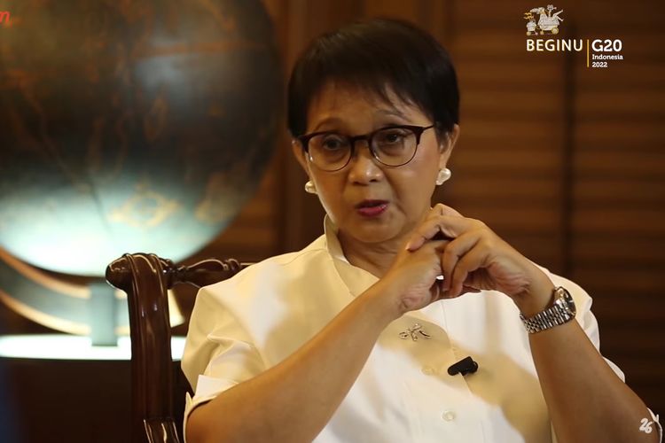 A screen grab of Indonesia's Foreign Affairs Minister Retno LP Marsudi who recently sat down with Kompas.com to share her views on Indonesia's G20 presidency and some concrete actions that can be done, including narrowing the vaccine gap in the fight against the Covid-19 pandemic. 