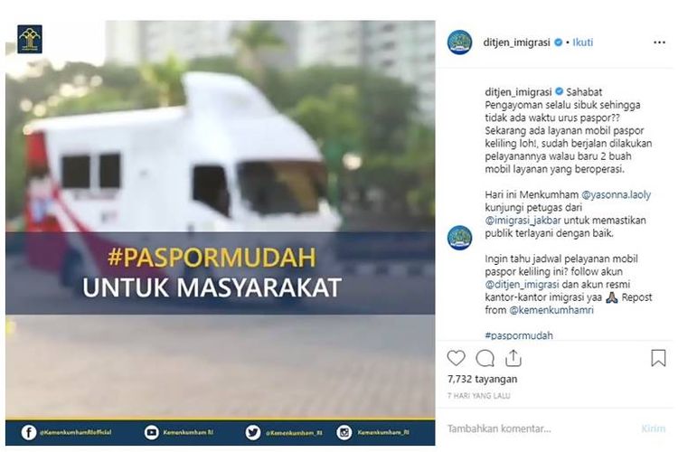 Ditjen Imigrasi telah mengoperasikan mobil paspor keliling di daerah Jakarta Barat guna mempermudah pelayanan paspor.