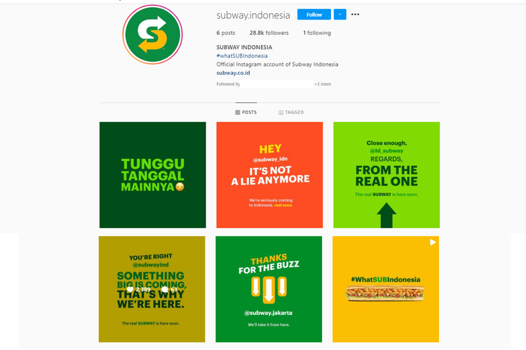Akun Instagram Subway Indonesia