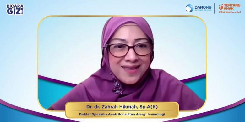 Dokter Spesialis Anak Konsultan Alergi Imunologi, Dokter Zahrah Hikmah dalam webinar Bicara Gizi 'Ketahui Kaitan Anak Alergi Susu Sapi dengan Stunting' pada Rabu (31/5)