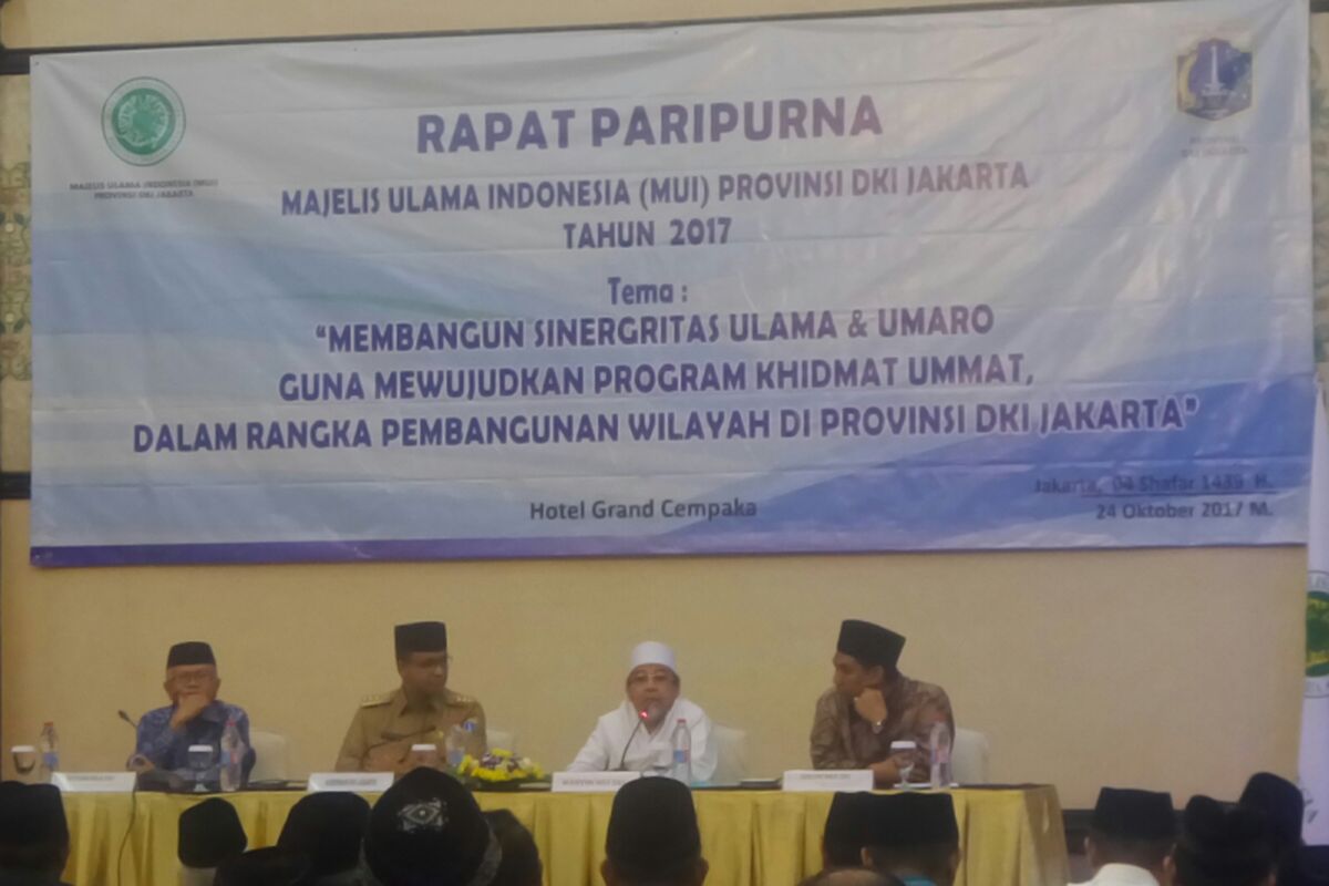 Gubernur DKI Jakarta Anies Baswedan hadiri acara rapat paripurna Majelis Ulama Indonesia (MUI) DKI Jakarta, Selasa (24/10/2017). 