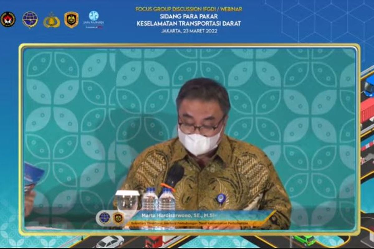 Sekretaris Direktorat Jenderal Perhubungan Darat Kementerian Perhubungan Marta Hardisarwono dalam FGD: Sidang Para Pakar Keselamatan Transportasi Jalan, Rabu (23/3/2022). 