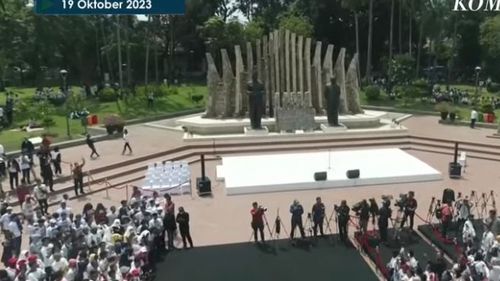 Massa Pendukung Ganjar-Mahfud Mulai Padati Tugu Proklamasi Sebelum Bertolak ke KPU