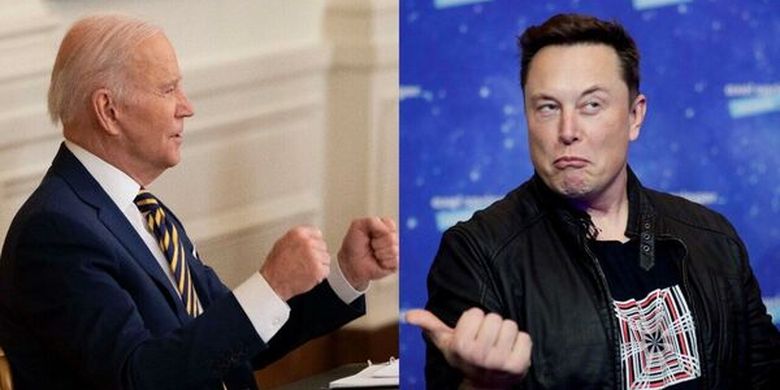 Ilustrasi Presiden AS Joe Biden (kiri) dan CEO Tesla Elon Musk (kanan).