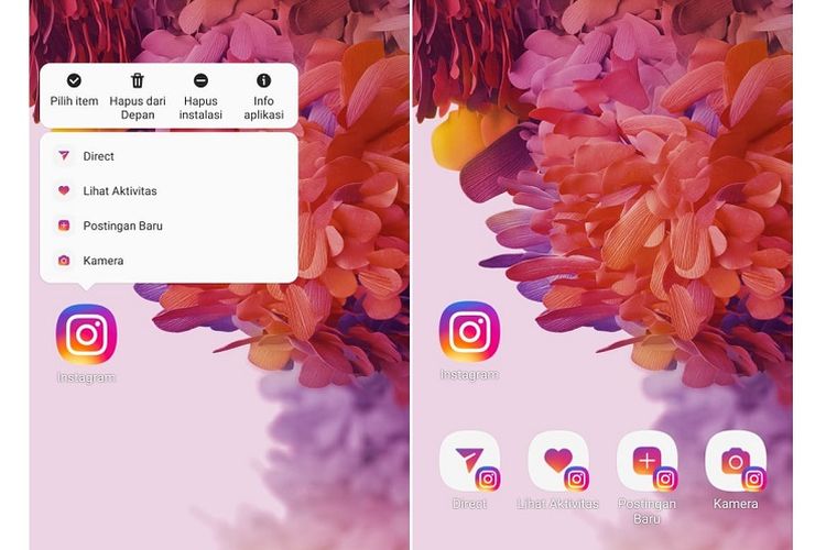 Tangkapan layar shortcut fitur Instagram utnuk akses lebih cepat tanpa harus membuka aplikasi utama Instagram.