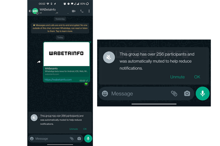 Whatsapp merilis fitur baru yang dapat membisukan grup Whatsapp berisikan lebih dari 256 anggota secara otomatis