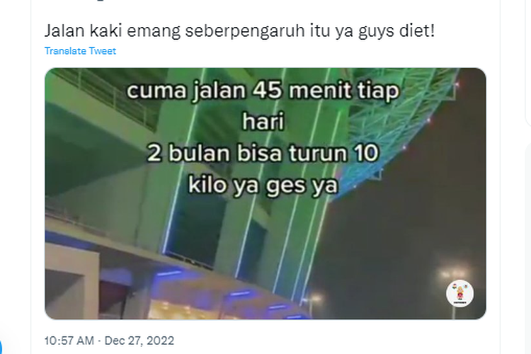 Tangkapan layar twit soal jalan kaki bisa menurunkan berat badan