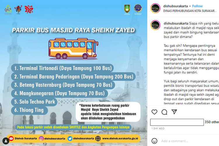 Tangkapan layar unggahan lahan parkir bus Masjid Raya Sheikh Zayed Solo