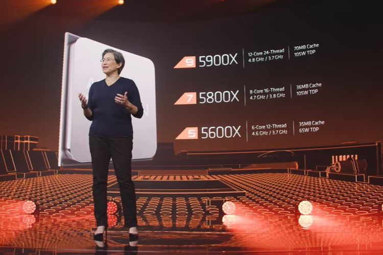 CEO AMD, Lisa Su, memperkenalkan deretan prosesor terbaru Ryzen 5000 series.