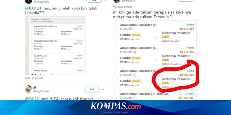 Netizen Bertanya Keterangan Sisa Kursi Di Aplikasi Ini Penjelasan Pt Kai Halaman All Kompas Com