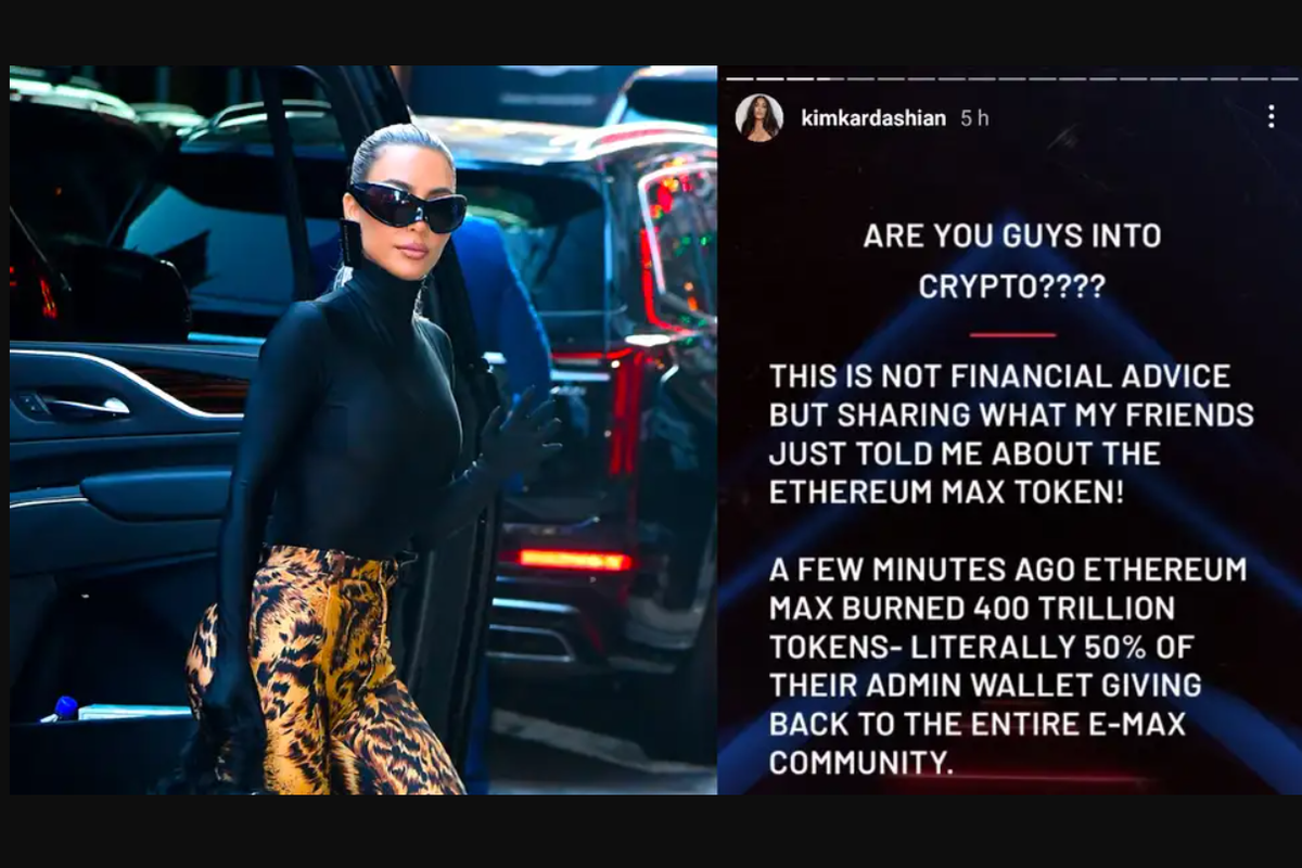 Ilustrasi postingan Instagram Story Kim Kardashian ketika mengiklankan token kripto EthereumMax.