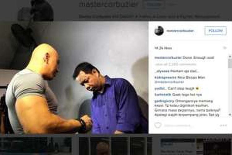 Deddy Corbuzier mengunggah sebuah foto yang menampilkan dirinya bertemu dengan seorang hater bernama Antho Nugroho, Senin (8/2/2016).