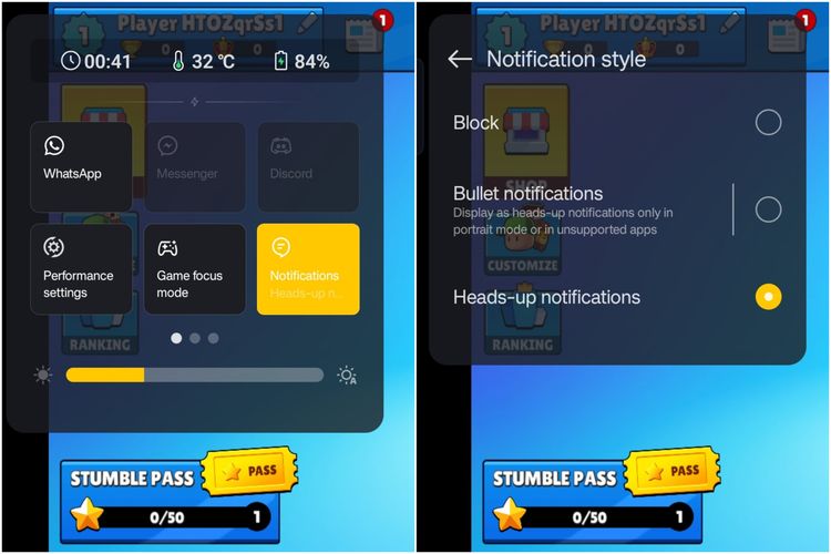 Cara mengubah tampilan notifikasi ketika bermain game di Oppo Reno7 4G.