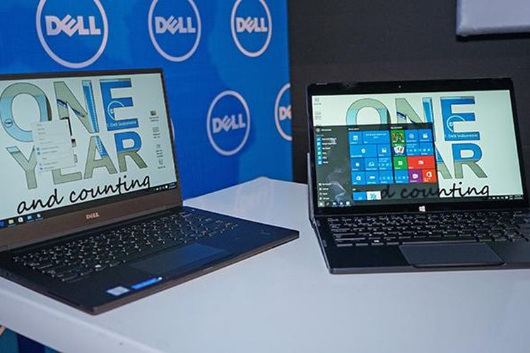 Laptop Dell Latitude 13 7000 (kiri) dan perangkat 2-in-1 Latitude 12 7000