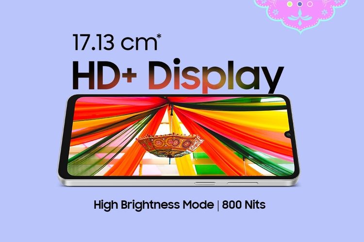 Galaxy F06 5G dibekali layar LCD 6,7 inci dengan dukungan resolusi HD Plus, refresh rate 60 Hz, dan kecerahan puncak hingga 800 nits. 
