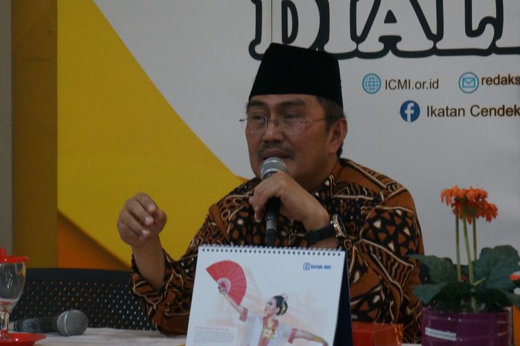 Ketua ICMI Jimly Asshiddiqie dalam acara diskusi di kawasan Gondangdia, Jakarta, Kamis (24/10/2019).