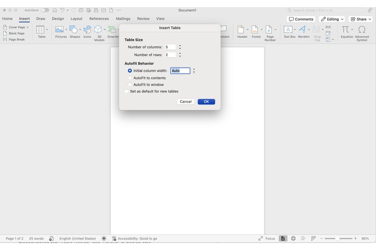 Ilustrasi cara buat tabel di word
