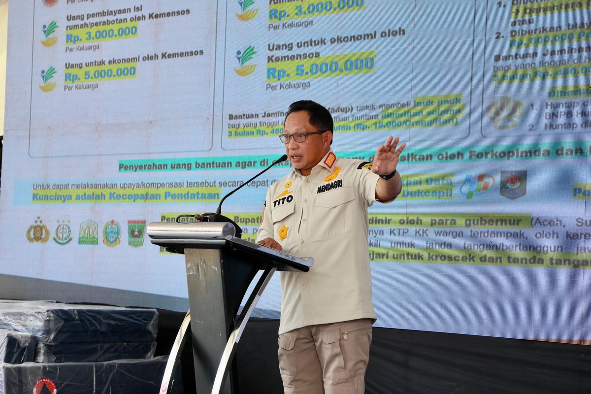 Ketua Satuan Tugas (Kasatgas) Percepatan Rehabilitasi dan Rekonstruksi (PRR) Pascabencana Sumatera Muhammad Tito Karnavian&nbsp;dalam peresmian hunian sementara (huntara) di Simarpinggan, Angkola Selatan, Kabupaten Tapanuli Selatan, Sumatera Utara (Sumut), Kamis (5/2/2026).