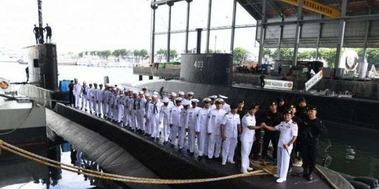 The crew of the KRI Nanggala-402 at their base in Surabaya, East Java Wednesday  (20/4/2019)