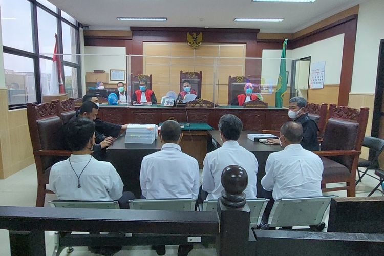 Suasana sidang kasus kebakaran Lembaga Pemasyarakatan Kelas I Tangerang yang digelar di Pengadilan Negeri Tangerang, Selasa (22/2/2022).