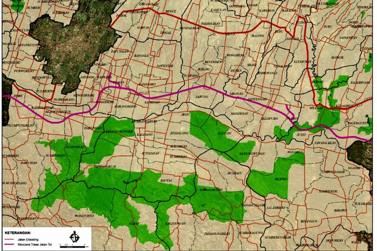 Peta jalan tol Kepanjen-Tulungagung yang melintas di wilayah Kabupaten Blitar
