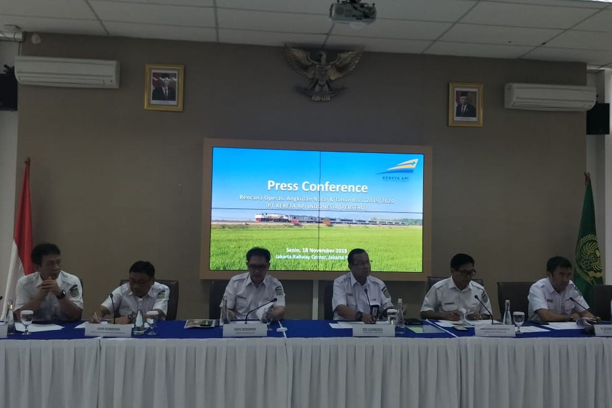 Press conference PT KCI di Juanda, Jakarta Pusat, Senin (18/11/2019).