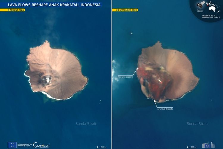 Satelit Sentinel Rekam Perluasan Zona Inti Gunung Anak Krakatau