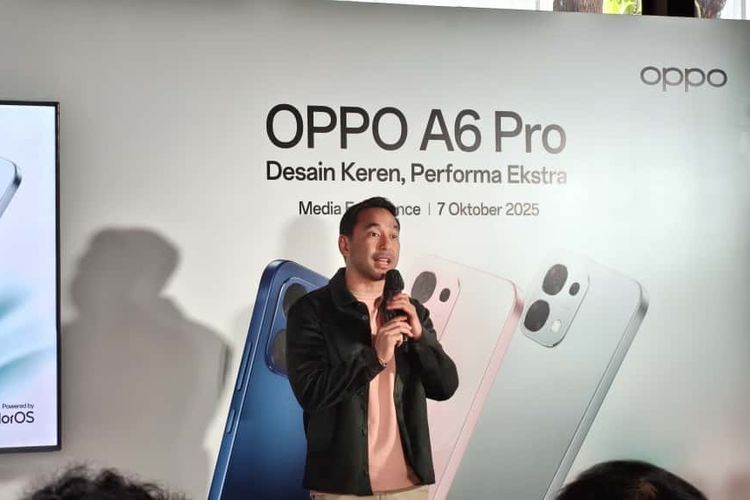 Head of Public Relations Oppo Indonesia, Arga Simanjuntak dalam acara peluncuran Oppo A6 Pro di Inner Circle SCBD, Jakarta Selatan, Selasa (7/10/2025).