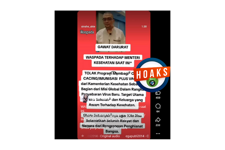 Hoaks, pembagian obat cacing untuk anak sekolah adalah agenda penyebaran virus baru