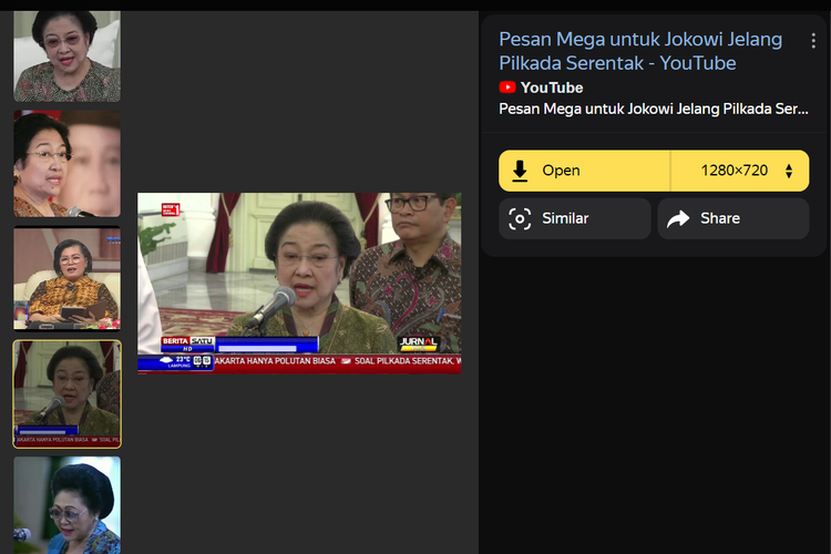 Tangkapan layar hasil pencarian gambar di Yandex, soal wawancara Ketua Umum PDI-P Megawati Soekarnoputri.