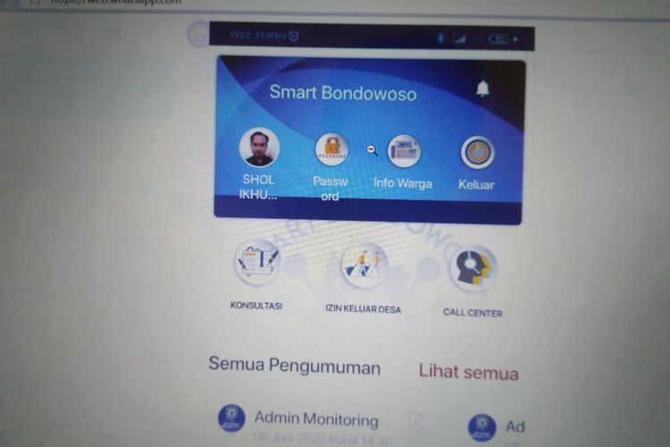 Tampilan aplikasi SMART Bondowoso yang dibuat untuk mencegah penularan Covid-19 