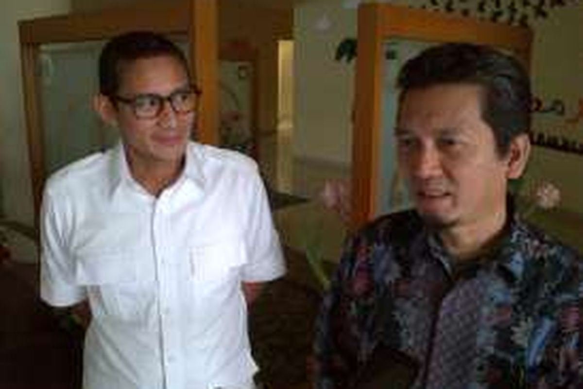 Sandiaga Uno bersama Ketua DPP Partai Keadilan Sejahtera (PKS) Al Muzzammil Yusuf di Kantor DPP PKS, Jakarta Selatan, Senin (27/6/2016).