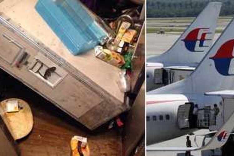 Kondisi kabin dari pesawat Malaysia Airlines MH1 yang berantakan usai terkena turbulensi.  