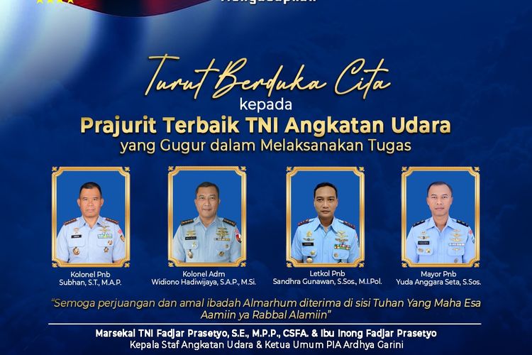 Potret empat penumpang pesawat TNI AU yang jatuh di Pasuruan pada Kamis (16/11/2023).