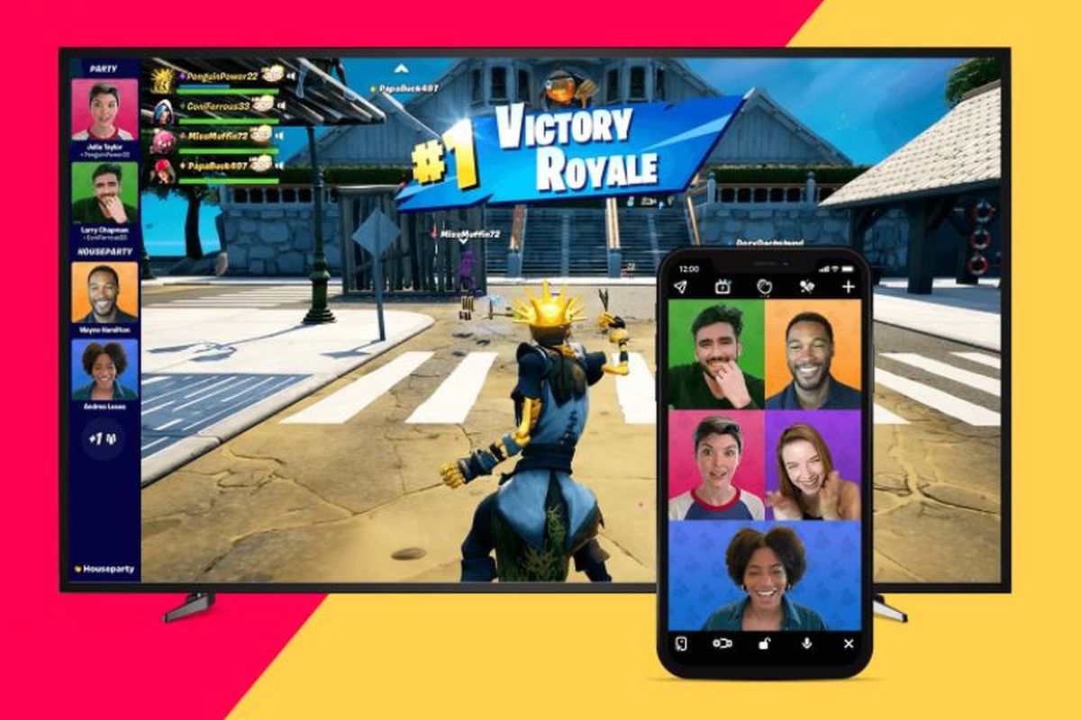 Tampilan video chat di Fortnite via aplikasi Houseparty.