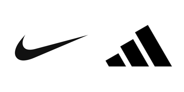 Ilustrasi logo Nike dan adidas.