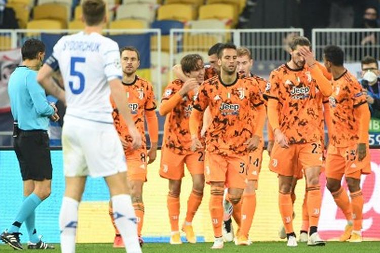 Susana perayaan gol Alvaro Morata pada laga pertama Grup G Liga Champions yang mempertemukan Dynamo Kiev vs Juventus di di Stadion NSK Olimpiyskiy, Selasa (20/10/2020).