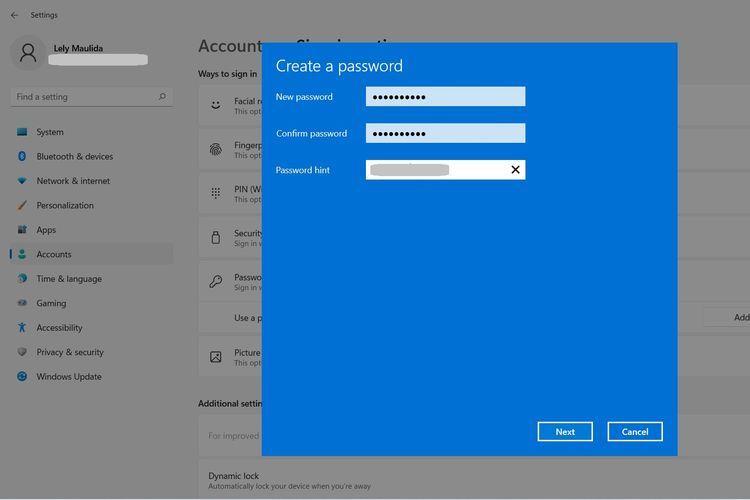 Ilustrasi cara buat password di Windows