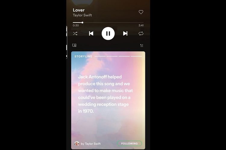 Fitur Storyline yang ada di Spotify menampilkan informasi fakta dibalik lagu yang sedang diputar.