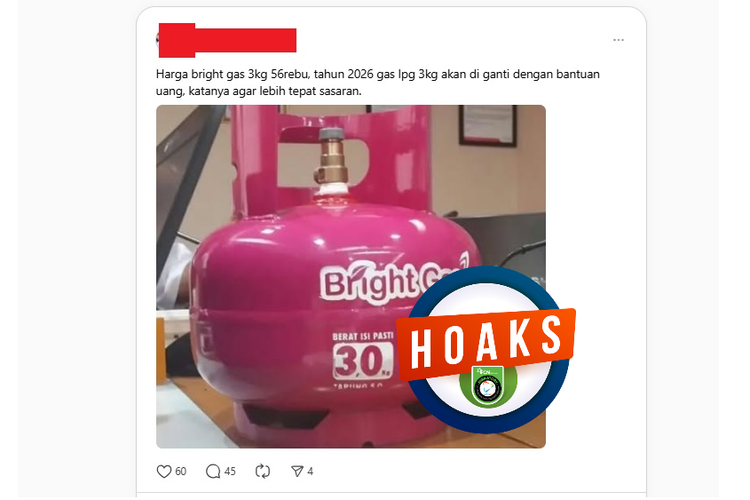 Tangkapan layar Threads, narasi yang menyebut subsidi elpiji 3 kilogram akan diganti dengan bantuan uang pada tahun 2026