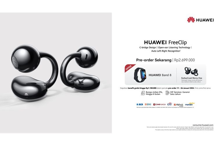HUAWEI FreeClip mengusung konsep open-ear earbuds. 