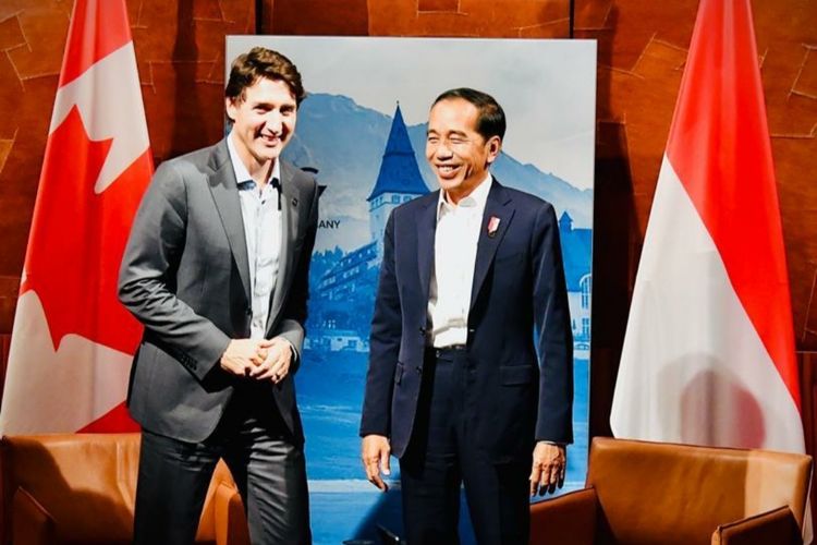 A file photo of Indonesia's President Joko Widodo and Canada's Prime Minister Justin Trudeau during a bilateral meeting on the sidelines of the G7 Summit in Schloss Elmau, Germany on Monday, June 27, 2022. 