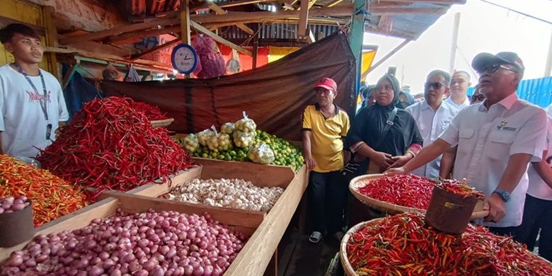 Menteri Perdagangan Zulkifli Hasan saat berkunjung ke Pasar Simpong, Kecamatan Luwuk, Kabupaten Banggai, Sulawesi Tengah, Selasa (13/2/2024).