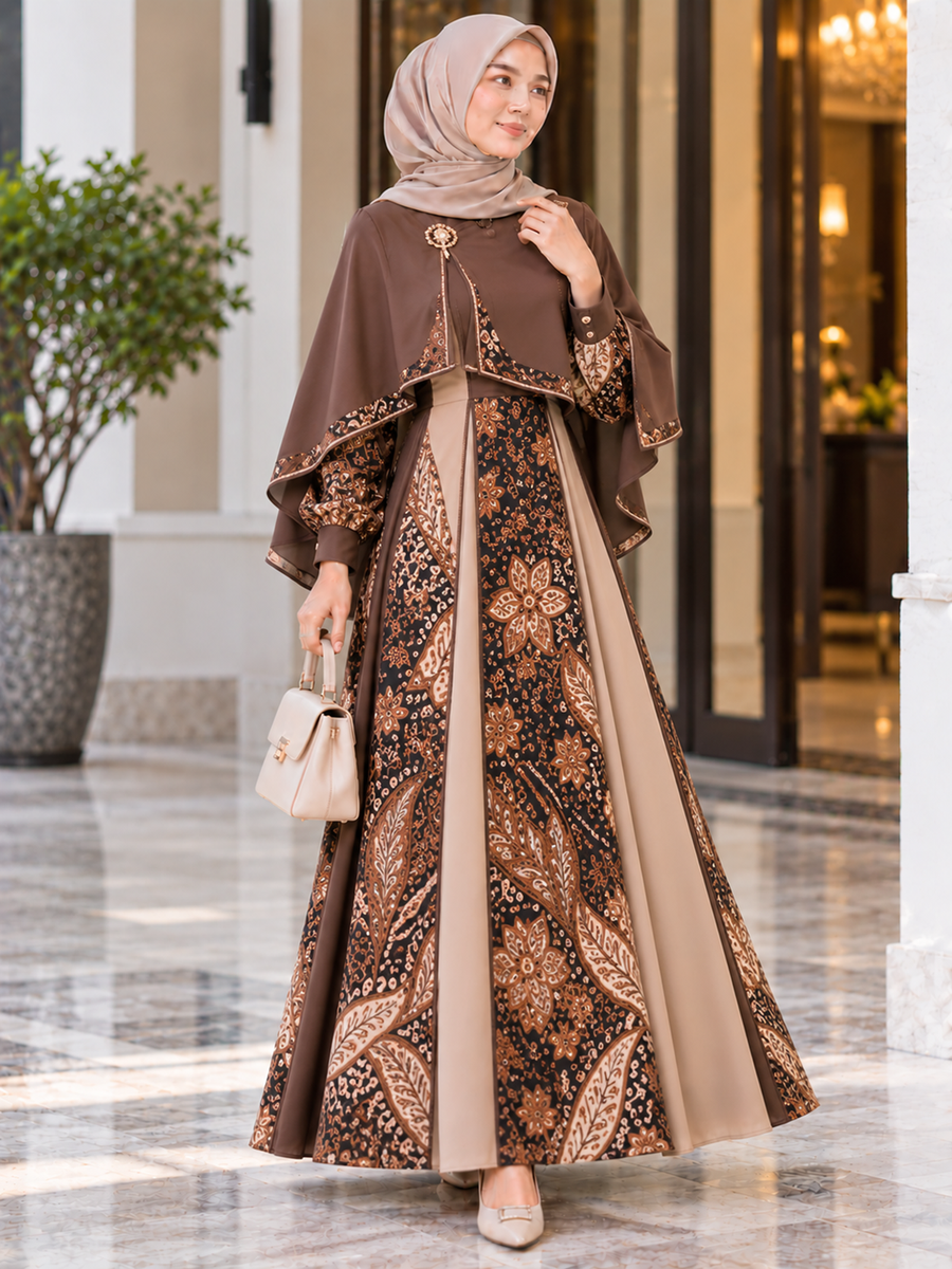 Gamis Batik Model Cape, Modern dan Berkelas.