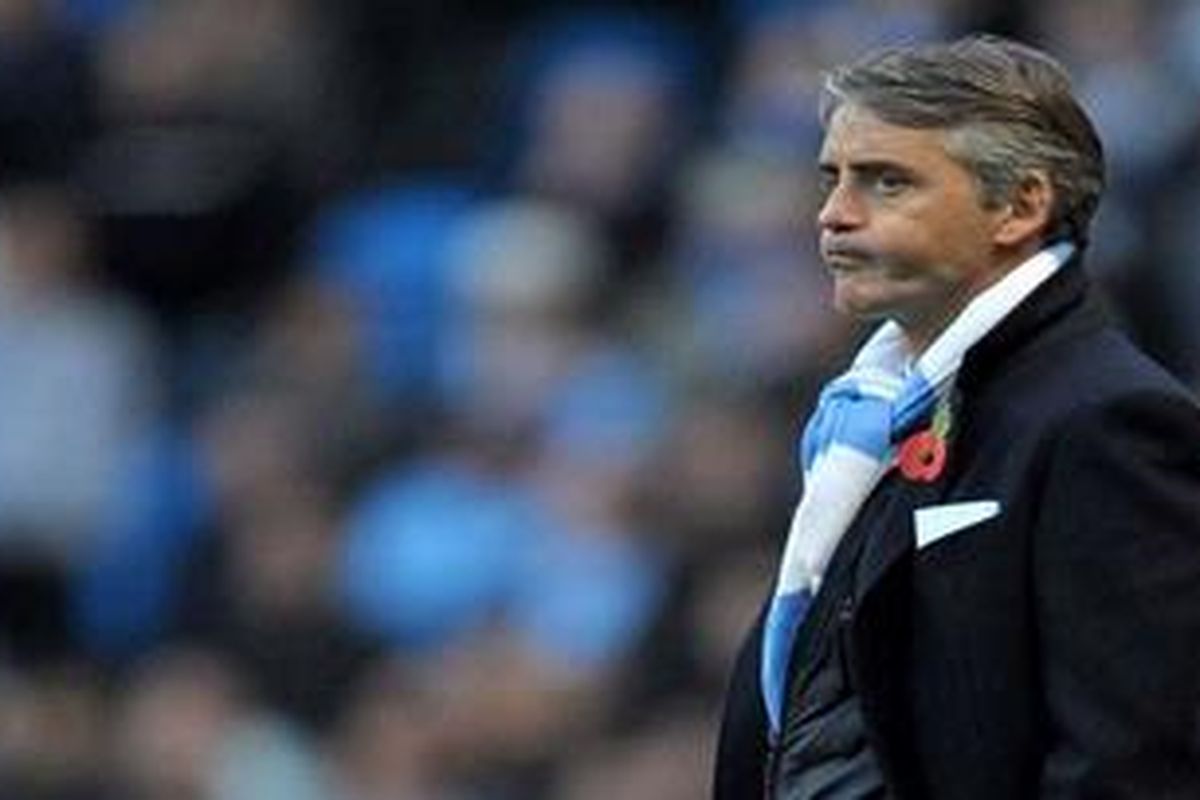 Pelatih Manchester City Roberto Mancini.
