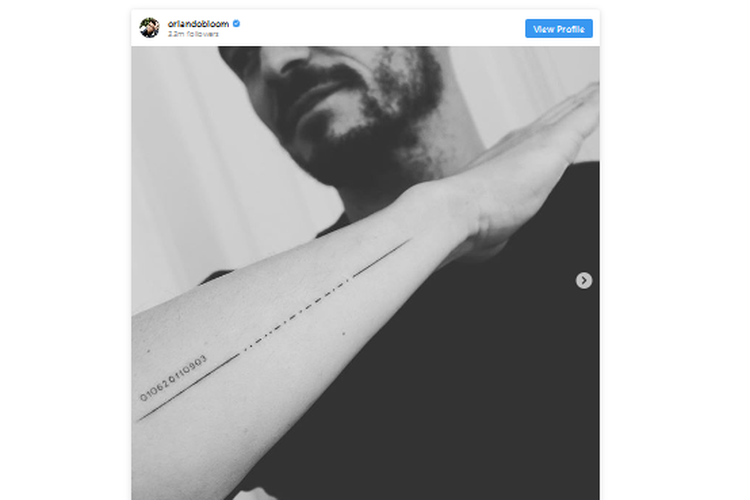 Bintang Pirates of the Carribean, Orlando Bloom, mempunyai tato baru, yang hendak menunjukkan kedekatannya dengan sang putra, Flynn.