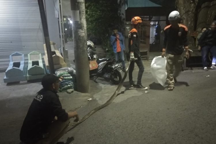 Ular Piton sepanjang 3 meter berhasil dievakuasi petugas BPBD Banjarmasin, Rabu (18/12/2019).