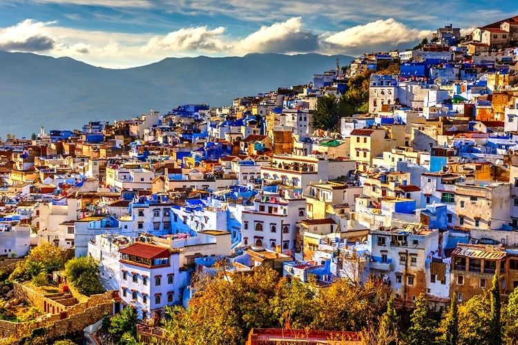 Ilustrasi Maroko - Pemandangan Kota Chefchaouen.