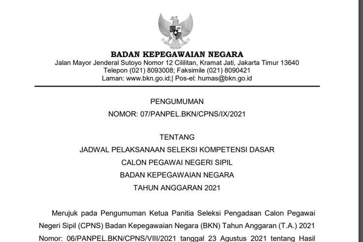 Informasi soal jadwal SKD CPNS 2021 Badan Kepegawaian Negara (BKN)